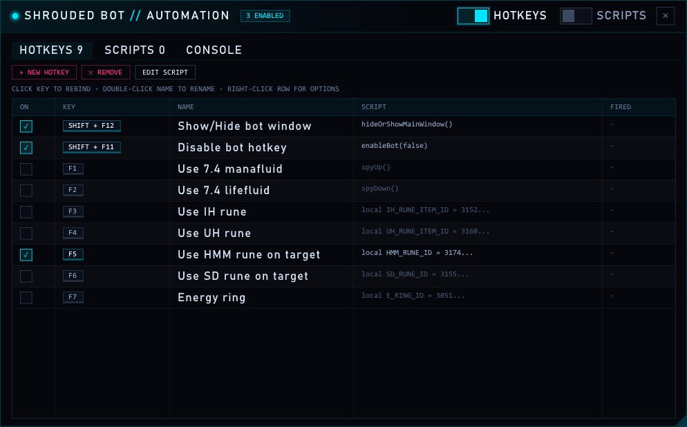 Hotkeys and Lua scripts
